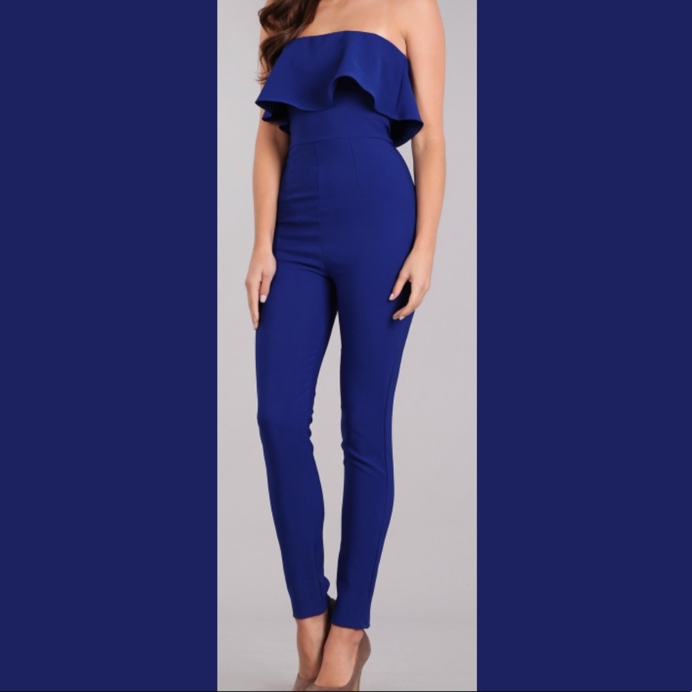COPY - Solid Blue Strapless Jumpsuit